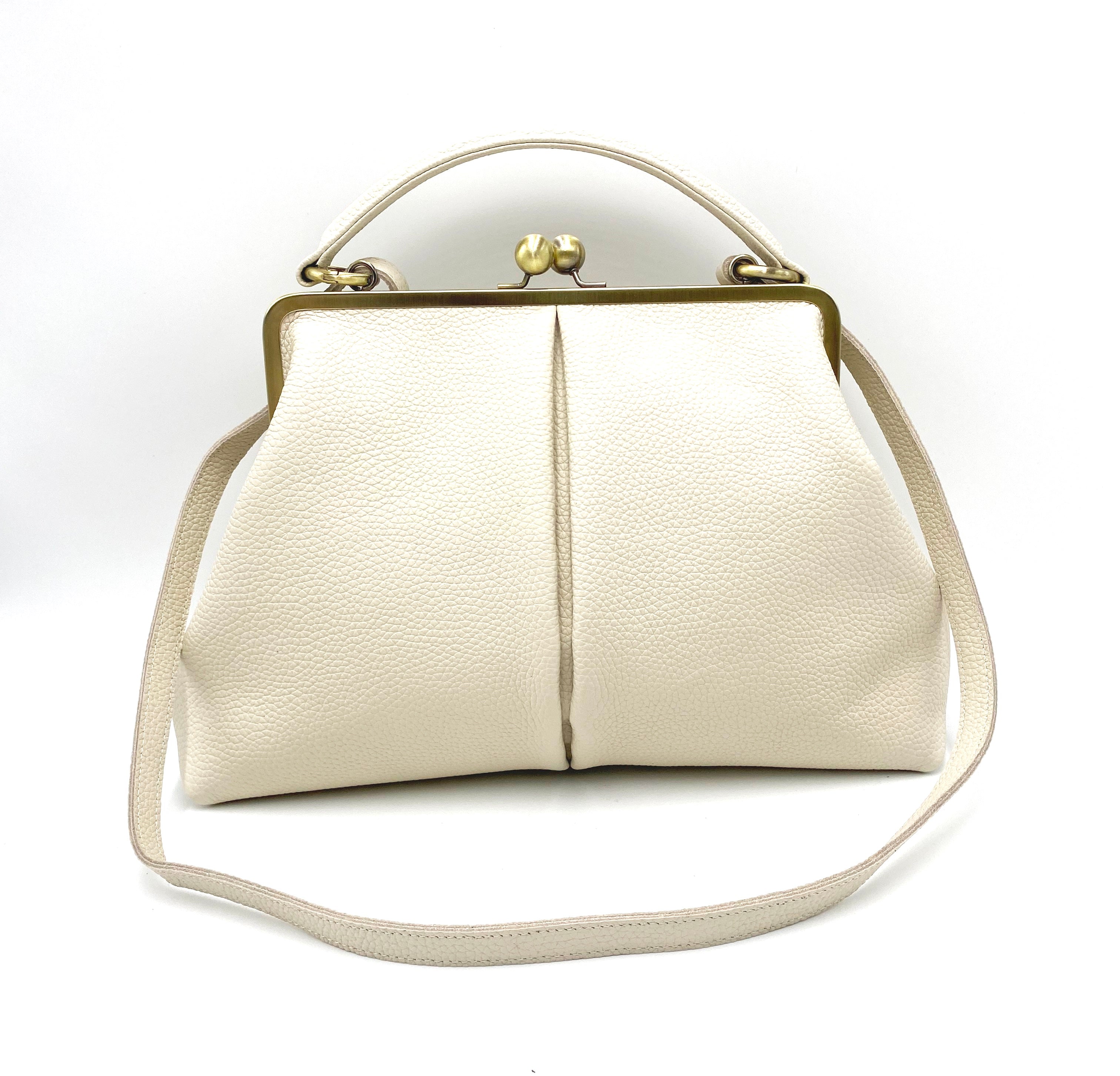 Ladies' leather bag "Olivia", in ivory-white, shoulder bag, handle bag, shoulder bag, underwire bag, large