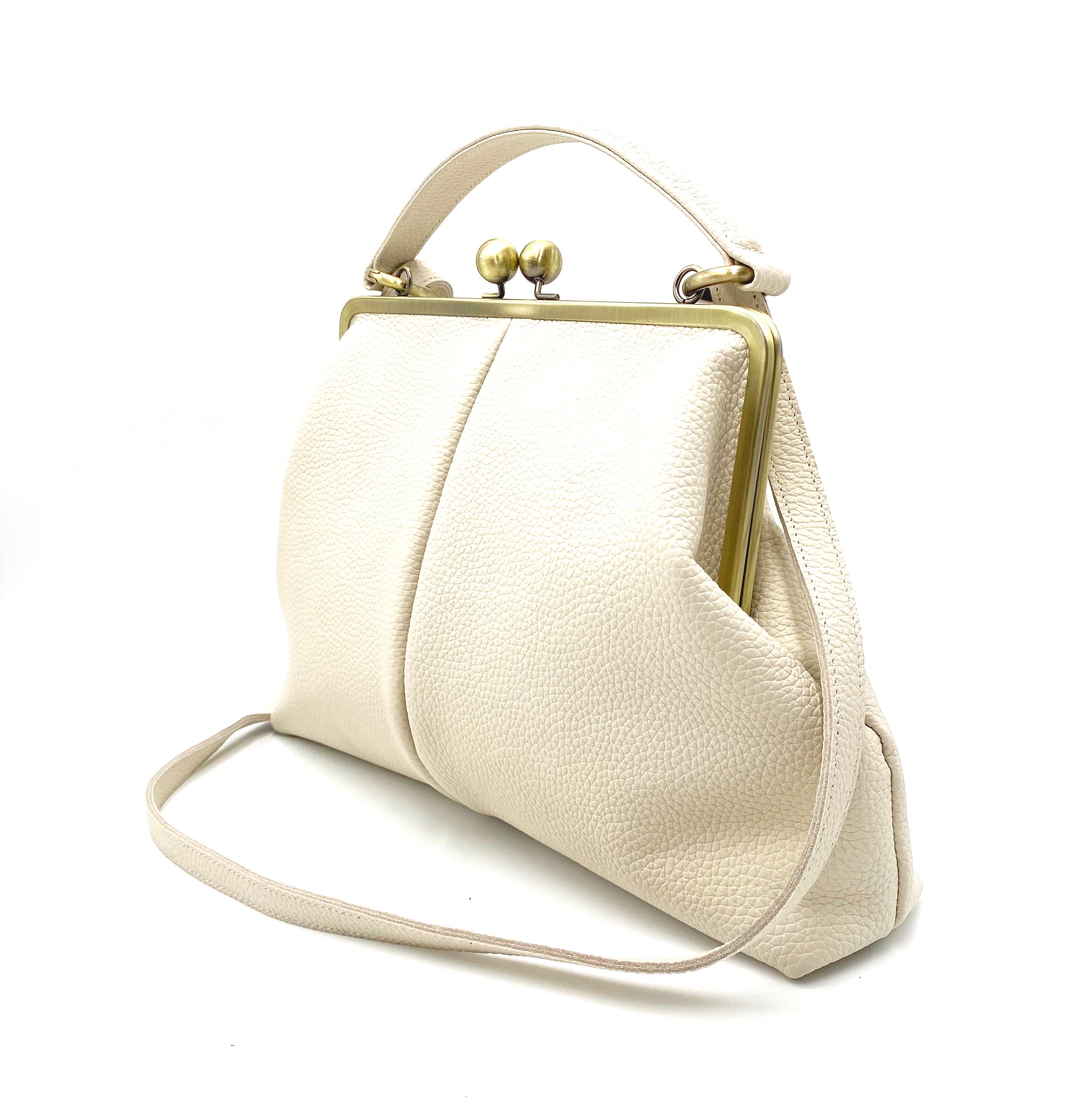 Ladies' leather bag "Olivia", in ivory-white, shoulder bag, handle bag, shoulder bag, underwire bag, large