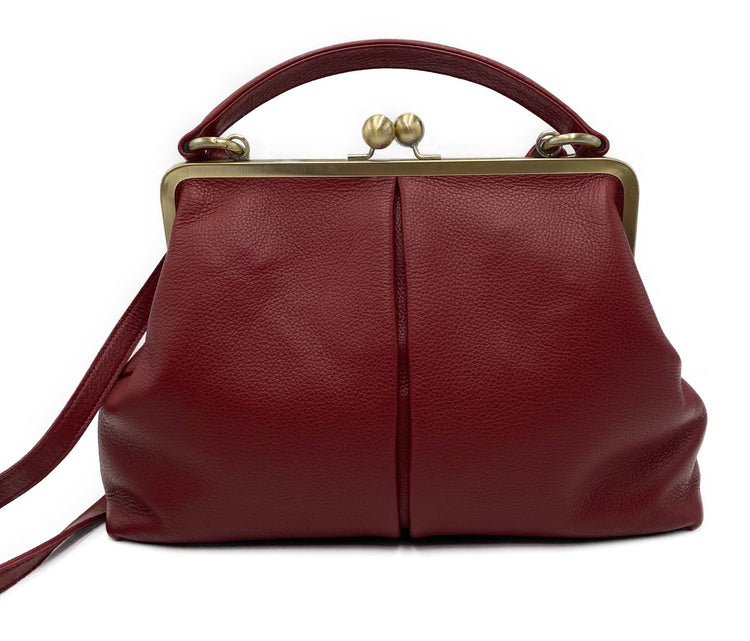Damenhandtasche Leder " große Olive" in bordeaux rot, Schultertasche und Henkeltasche im Vintage Stil