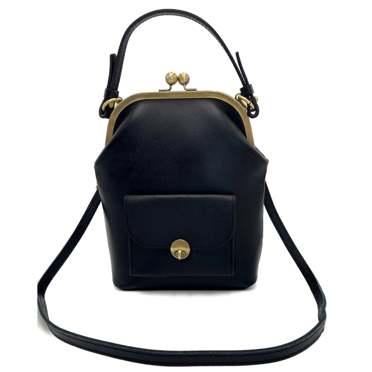 Leder Handtasche, Damentasche "Gwen" in schwarz, Leder Bügeltasche, Vintage Ledertasche, Leder Henkeltasche, Leder Umhängetasche