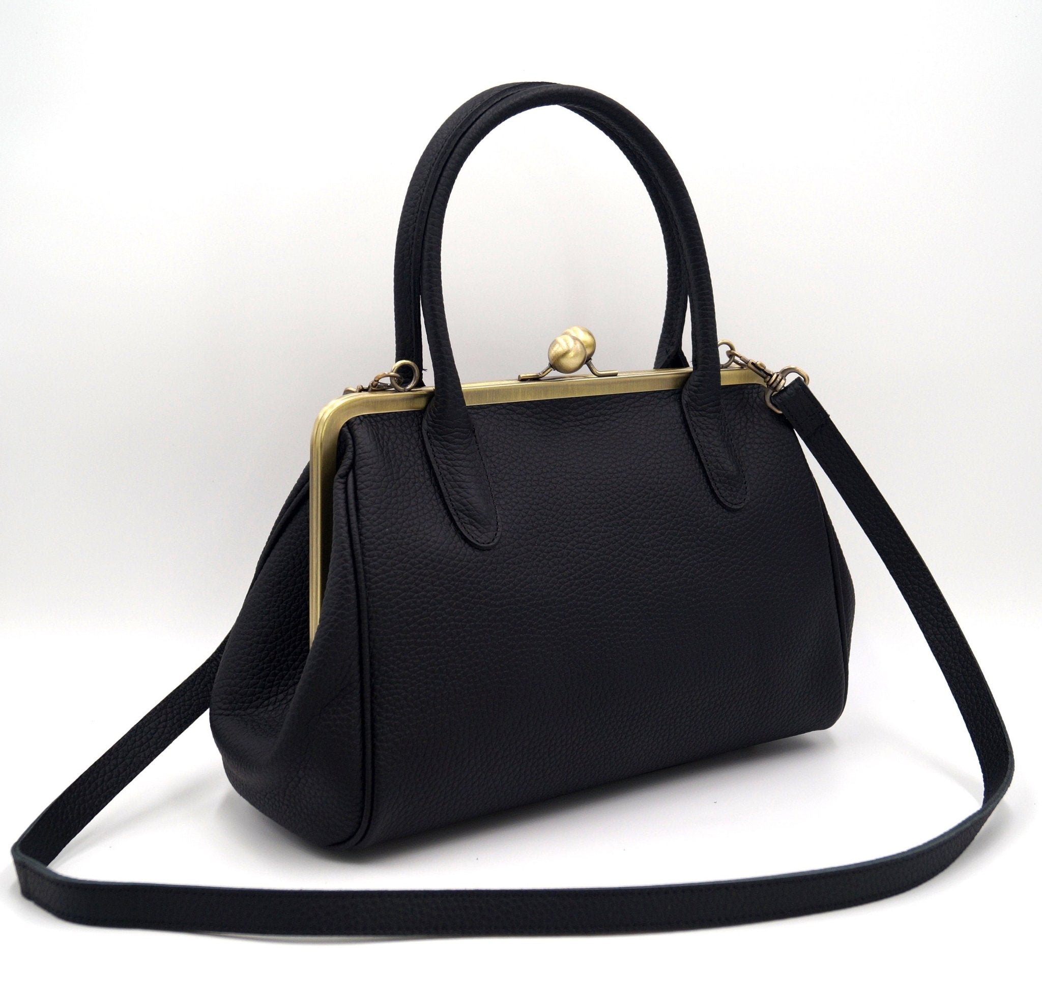 Damen Handtasche, Leder Handtasche "Marie" in schwarz, Bügeltasche, Leder Henkeltasche, Leder Schultertasche, Vintage Stil - Taschenkinder