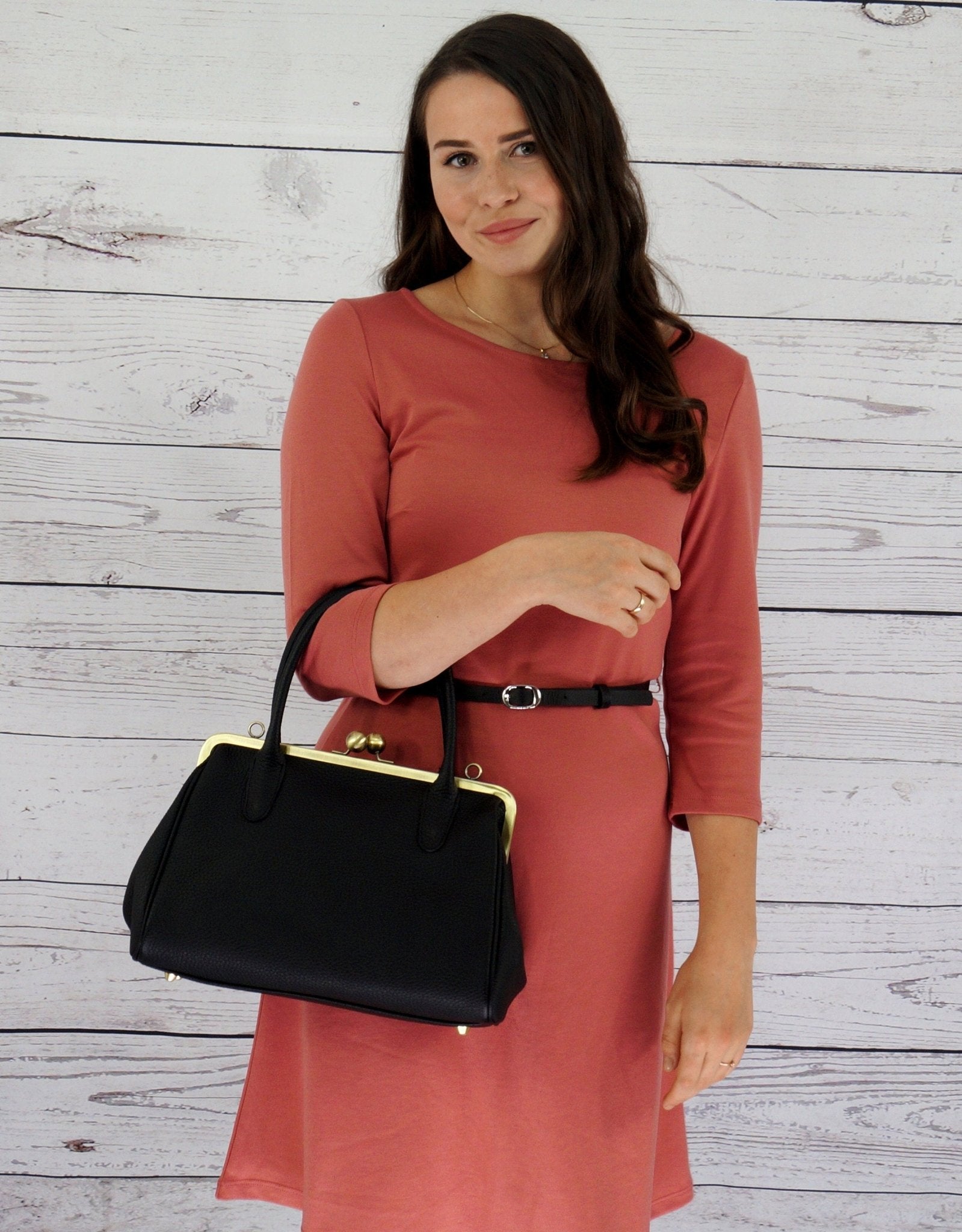 Damen Handtasche, Leder Handtasche "Marie" in schwarz, Bügeltasche, Leder Henkeltasche, Leder Schultertasche, Vintage Stil - Taschenkinder