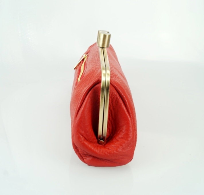 Ledertasche "Victoria" in rot, Vintage Leder Tasche, Leder Handtasche, Leder Schultertasche, Leder Clutch, Abendtasche, Klippverschluss