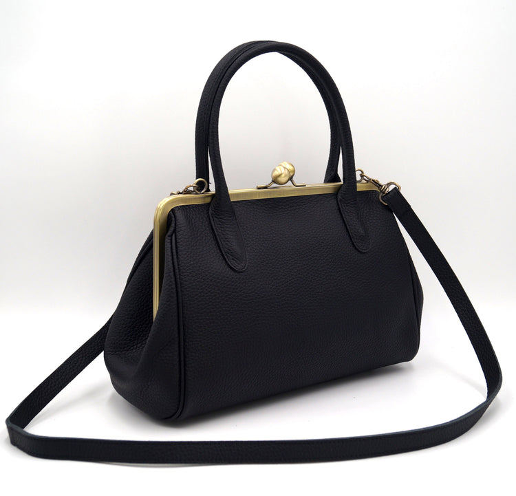 Damen Handtasche, Leder Handtasche "Marie" in schwarz, Bügeltasche, Leder Henkeltasche, Leder Schultertasche, Vintage Stil