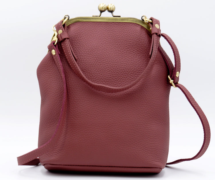 Leder Handtasche Retro, Bügeltasche "Grace" in lila, Damentasche, Ledertasche, Leder Umhängetasche, Bügelverschluss