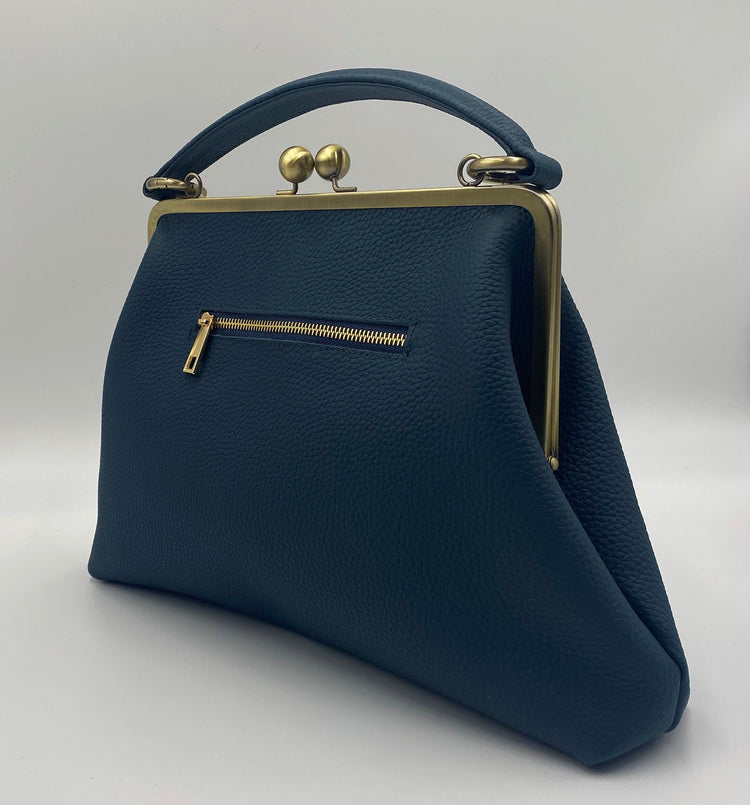 Retro Bügeltasche, Leder Handtasche "Olivia" in dunkelblau, Ledertasche, Henkeltasche, Schultertasche, Umhängetasche, im Vintage Stil