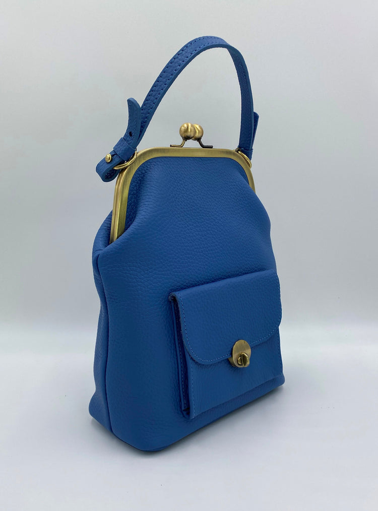 Leder Handtasche Retro, Bügeltasche "Grace" in blau, Damentasche, Ledertasche, Leder Umhängetasche, Bügelverschluss
