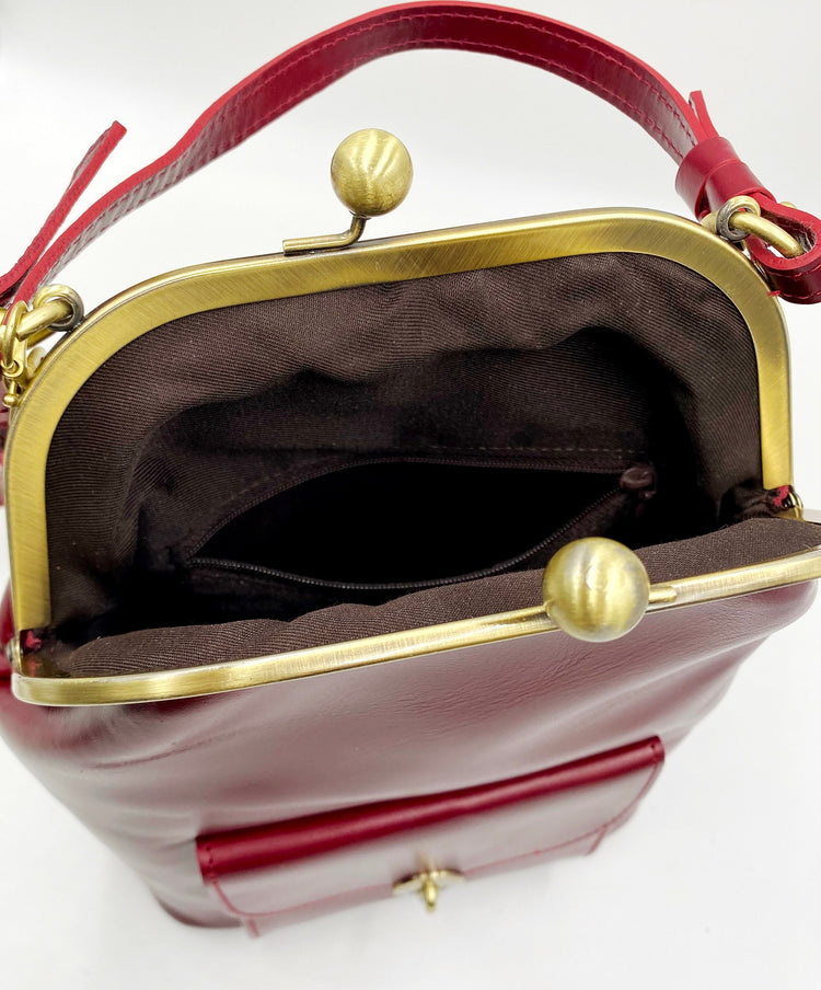Leder Handtasche, Damentasche "Gwen" in dunkelrot, Leder Bügeltasche, Vintage Ledertasche, Leder Henkeltasche, Leder Umhängetasche