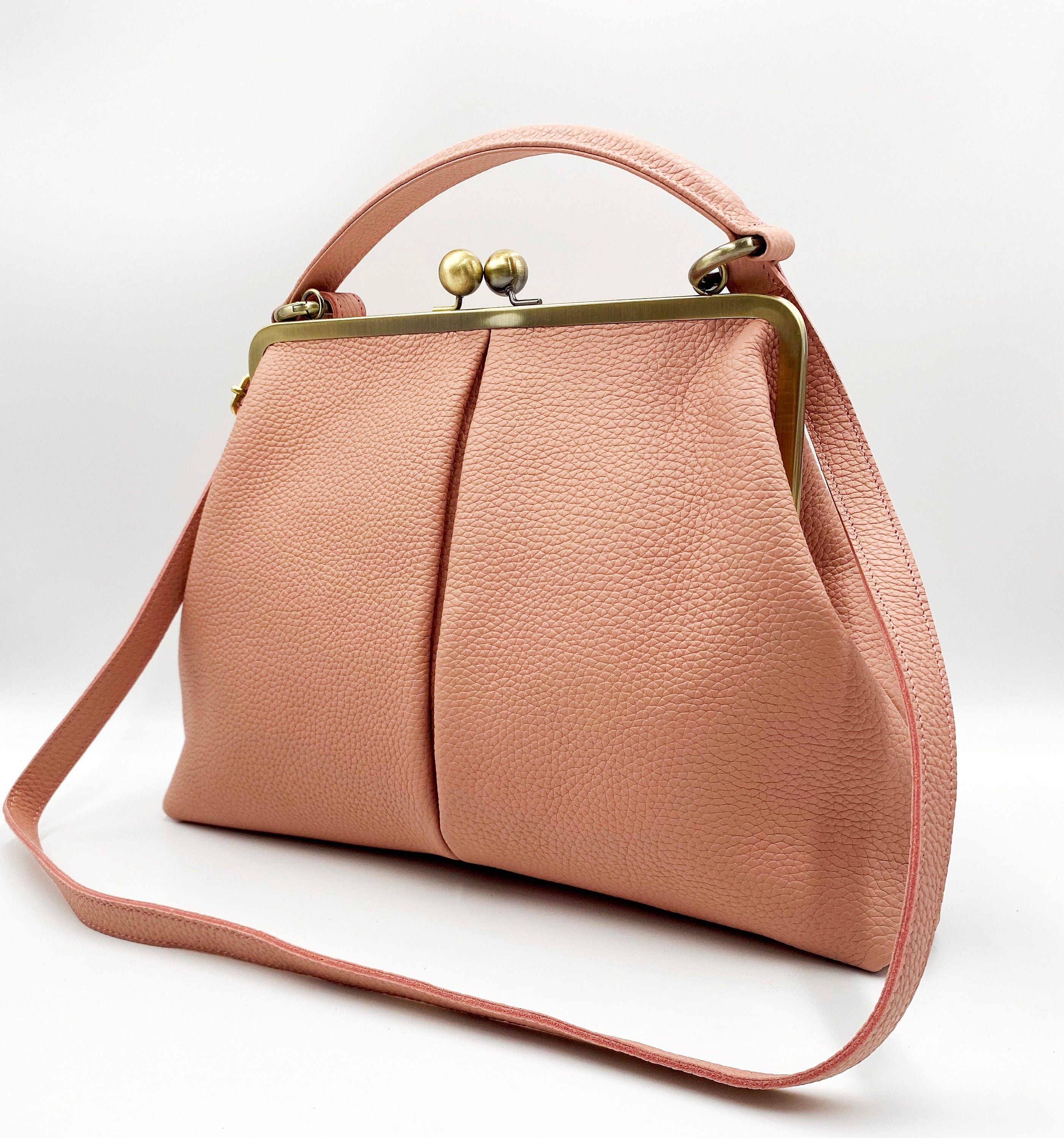 Retro Bügeltasche, Leder Handtasche "Olivia" in rosa, Ledertasche, Henkeltasche, Schultertasche, Umhängetasche, im Vintage Stil