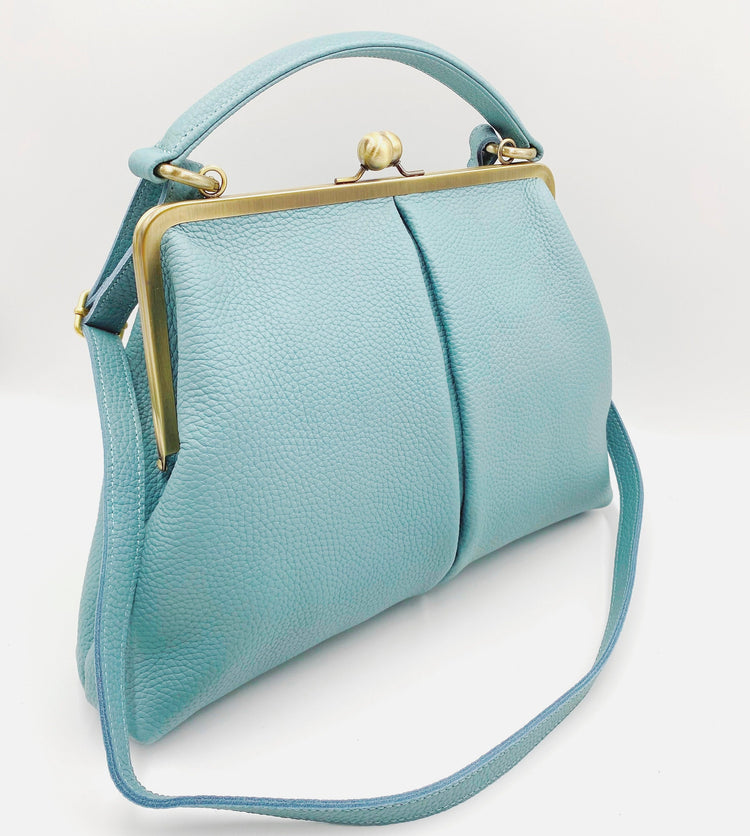 Retro Bügeltasche, Leder Handtasche "Olivia" in hellblau, Ledertasche, Henkeltasche, Schultertasche, Umhängetasche, im Vintage Stil