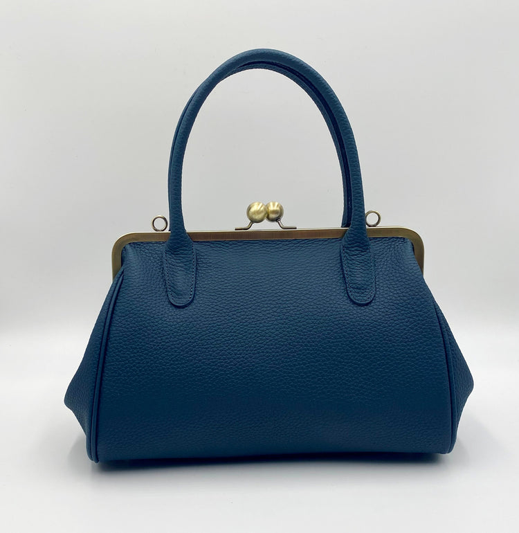 Damen Handtasche, Leder Handtasche "Marie" in dunkelblau, Bügeltasche, Leder Henkeltasche, Leder Schultertasche, Vintage Stil