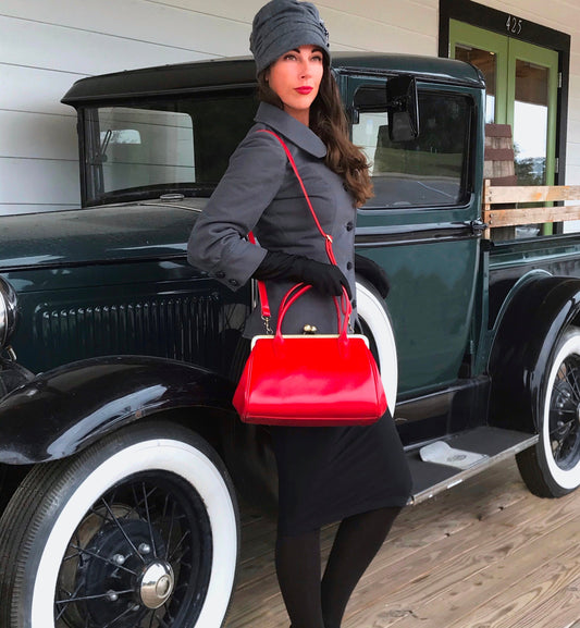 Retro Ledertasche Damen, Retro Bügeltasche "Sophie" in rot, Vintage Ledertasche, Henkeltasche, Schultertasche