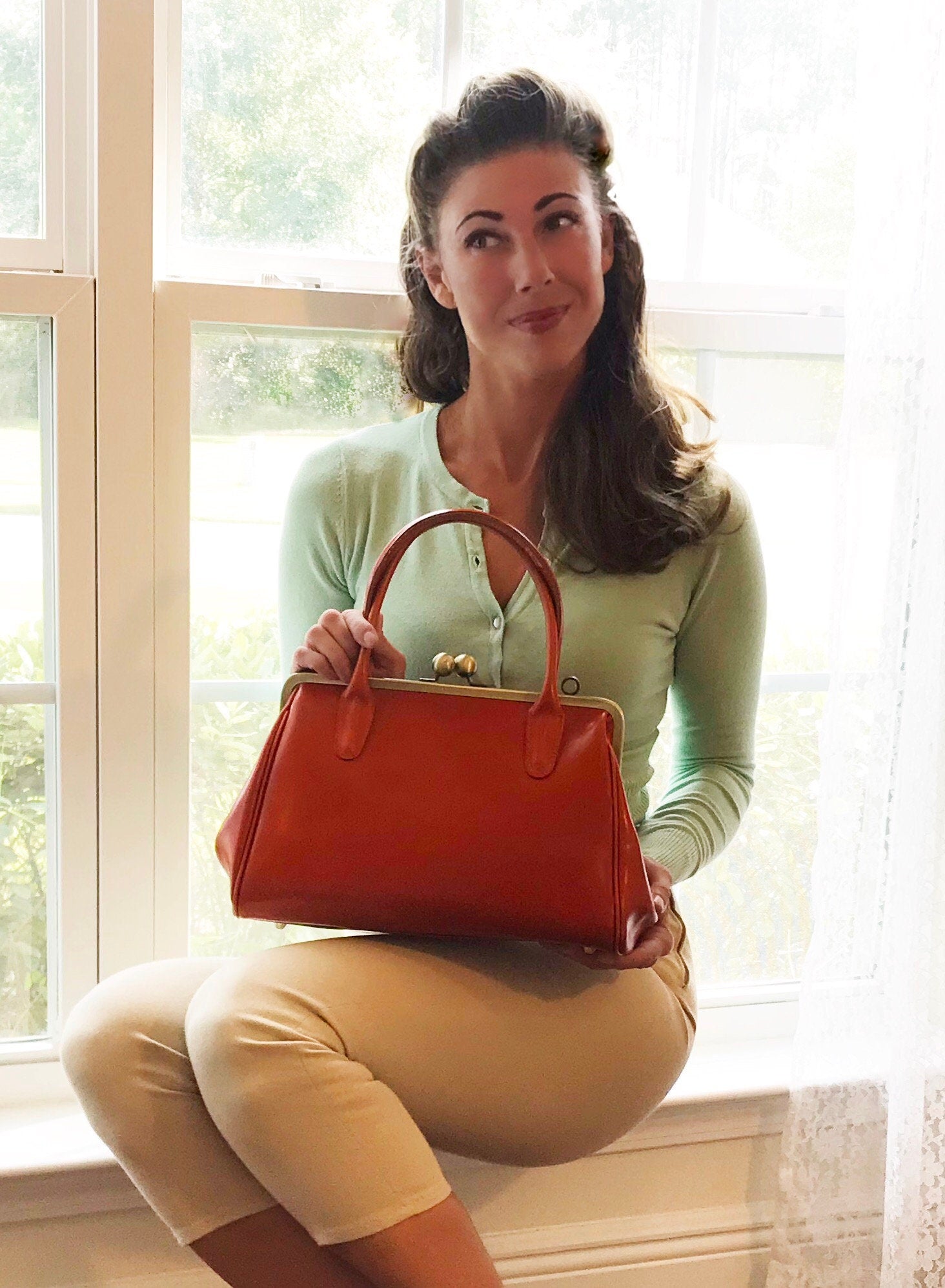 Retro leather bag for women, retro strap bag "Sophie" in orange brown, vintage leather bag, handle bag, shoulder bag