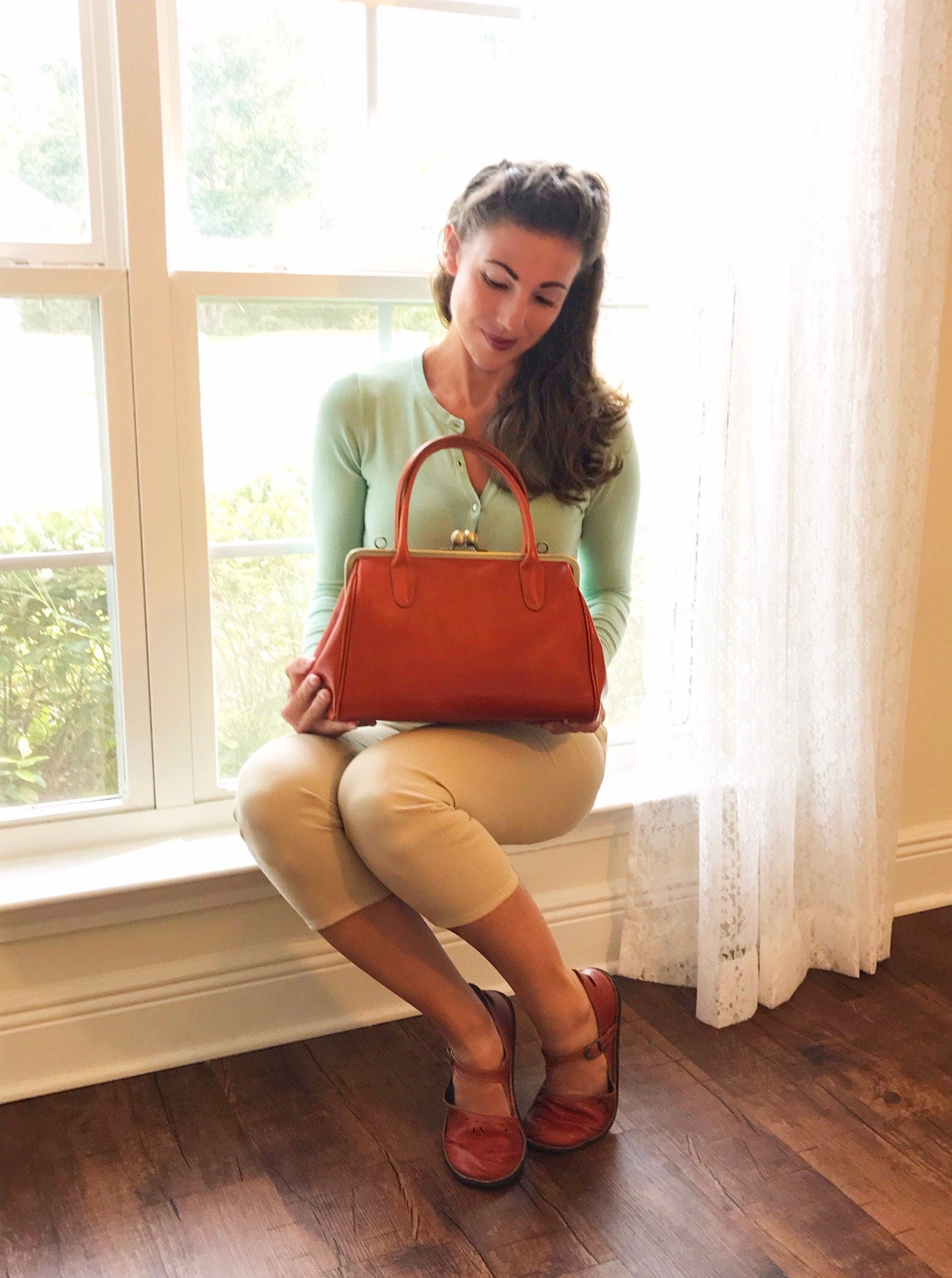 Retro leather bag for women, retro strap bag "Sophie" in orange brown, vintage leather bag, handle bag, shoulder bag