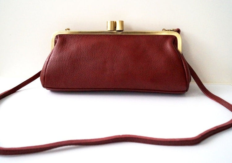 Leder Handtasche / Clutch Victoria in wein rot, Vintage Damen Tasche, Ledertasche, Henkeltasche, Handtasche, Schultertasche, echt leder